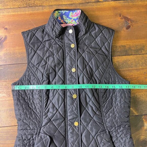 Lilly Pulitzer Quilted Black Getaway Vest Hot Spot Print Lining Women's Medium - Picture 12 of 13